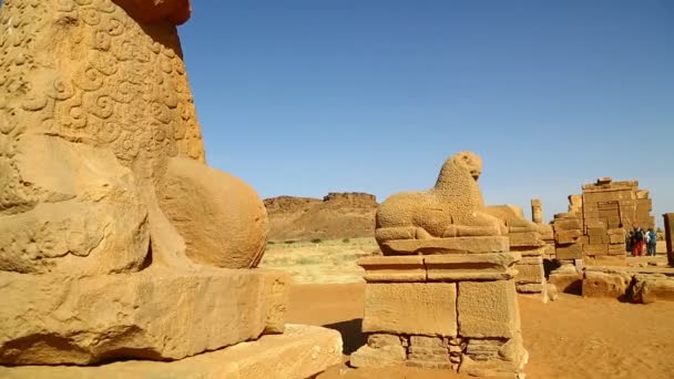 Personas Identificadas Cerca Del Antiguo Templo Los Faraones Negros Desierto — Vídeo de stock