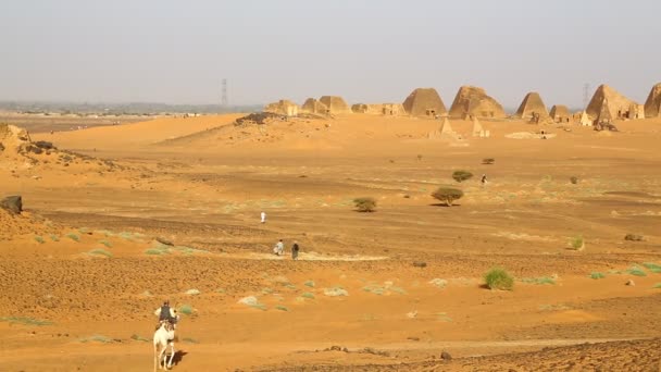 Neznámých Lidí Blízkosti Starožitný Chrám Černých Faraonů Poušti Sahara — Stock video