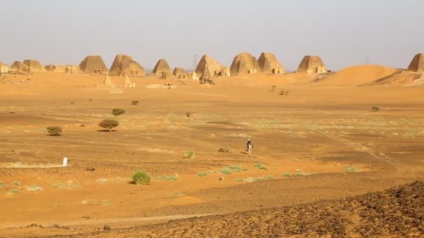 Neznámých Lidí Blízkosti Starožitný Chrám Černých Faraonů Poušti Sahara — Stock video