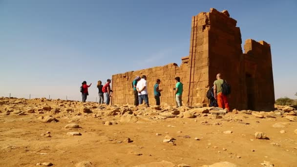 在萨哈拉沙漠的黑法老古庙附近有身份不明的人 — 图库视频影像