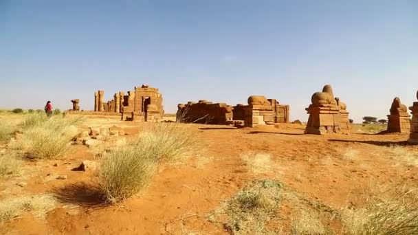 在萨哈拉沙漠的黑法老古庙附近有身份不明的人 — 图库视频影像