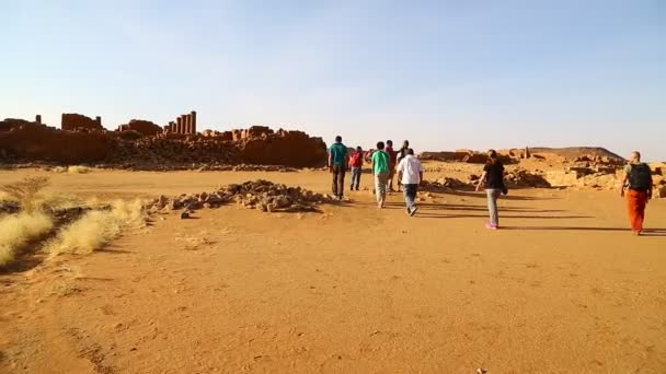 Туристи Ходьба Поблизу Античні Руїни — стокове відео