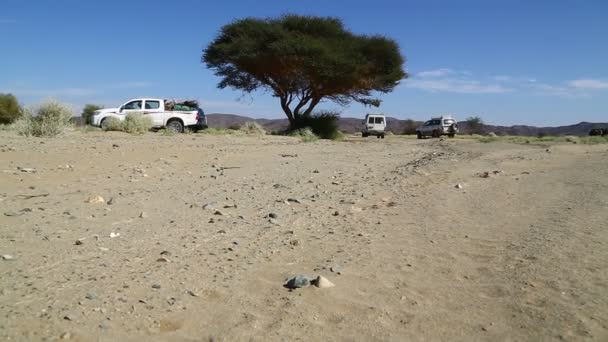 Αγνώστων Στοιχείων Αυτοκινήτου Στην Έρημο Του Σουδάν Αφρική — Αρχείο Βίντεο
