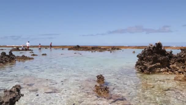 Utsikten Kusten Lagunen Med Människor Bora Bora — Stockvideo