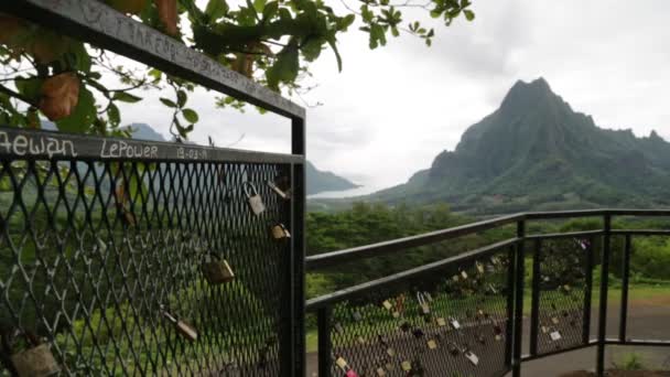 Padlocks Fence Mountains Background — Stock videók