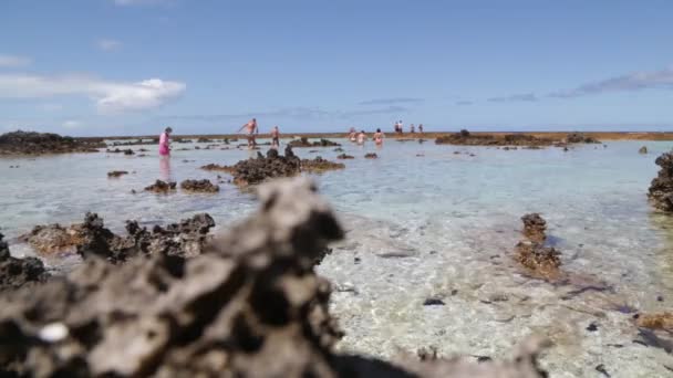 Utsikten Kusten Lagunen Med Människor Bora Bora — Stockvideo