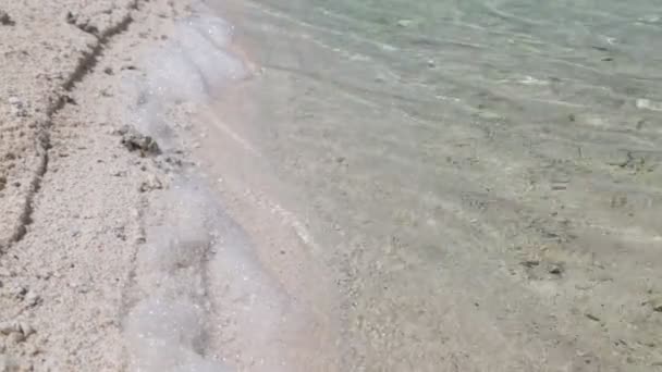 海の泡 水と砂浜のビーチのクローズ アップ — ストック動画