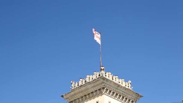 Vlag Het Gebouw Nabij Geboorteplaats Van Stalin Gori Georgië — Stockvideo