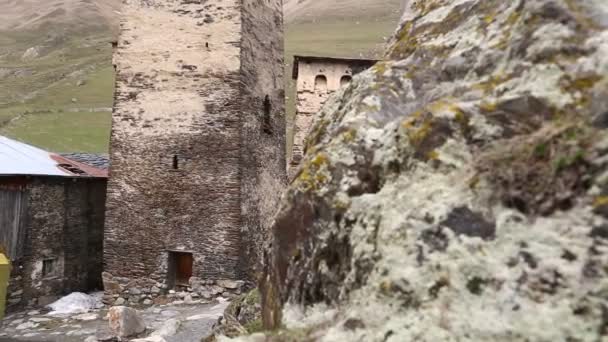 Beelden Van Mestia Old Village Beschermd Door Unnesco Georgië — Stockvideo