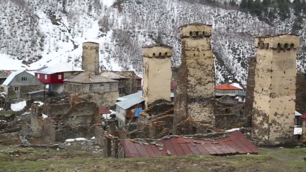 Beelden Van Mestia Old Village Beschermd Door Unnesco Georgië — Stockvideo