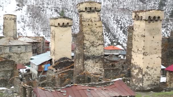 Beelden Van Mestia Old Village Beschermd Door Unnesco Georgië — Stockvideo