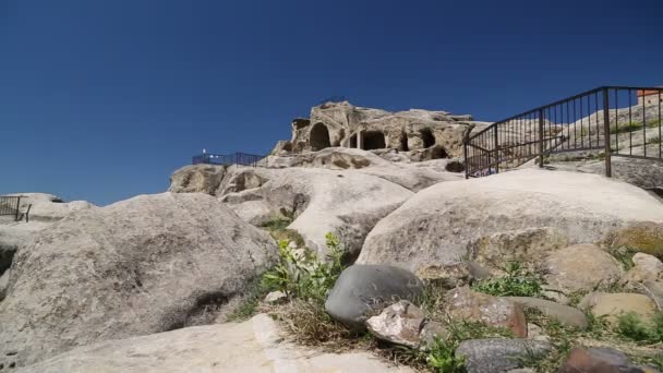 Ancient Rock Hewn Town Uplistsikhe Eastern Georgia — Stock Video