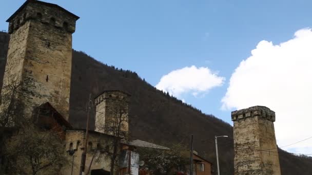 Beelden Van Mestia Old Village Beschermd Door Unnesco Georgië — Stockvideo