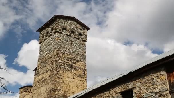 Beelden Van Mestia Old Village Beschermd Door Unnesco Georgië — Stockvideo