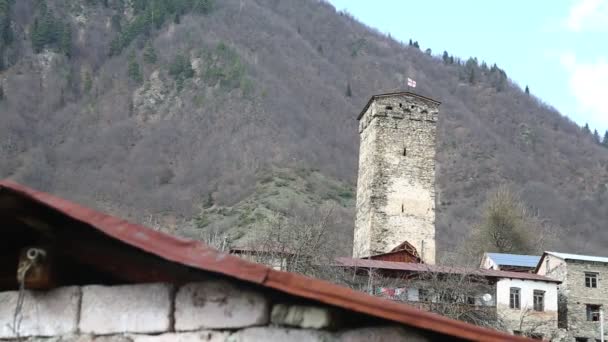 Filmaufnahmen Von Mestia Altem Dorf Geschützt Durch Unnesco Georgia — Stockvideo