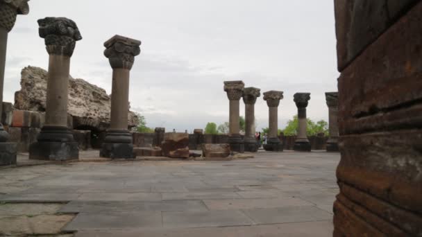 Ermenistan Daki Antik Zvartnots Katedrali Ziyaret Eden Turistler — Stok video