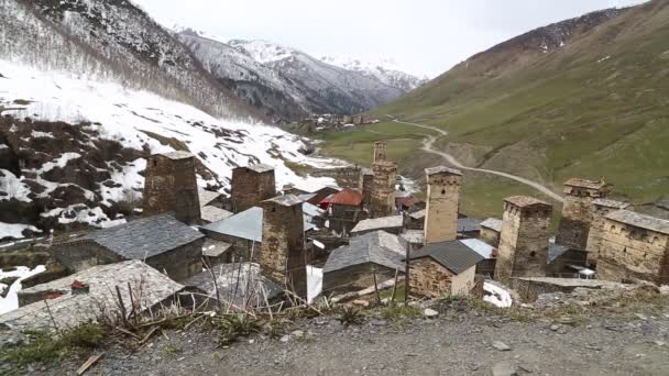 Riprese Del Vecchio Villaggio Mestia Protetto Dall Unesco Georgia — Video Stock