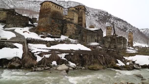 Metraje Del Antiguo Pueblo Mestia Protegido Por Unnesco Georgia — Vídeos de Stock