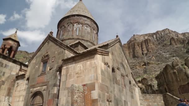 Opptak Geghard Gamle Kloster Fjell Armenia – stockvideo