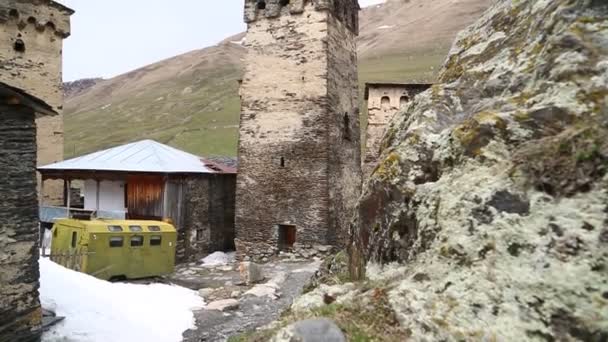 Beelden Van Mestia Old Village Beschermd Door Unnesco Georgië — Stockvideo