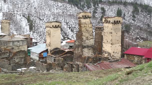 Beelden Van Mestia Old Village Beschermd Door Unnesco Georgië — Stockvideo