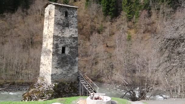 Filmaufnahmen Von Mestia Altem Dorf Geschützt Durch Unnesco Georgia — Stockvideo