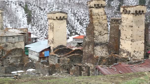 Felvételeket Mestia Old Village Védi Unnesco Grúzia — Stock videók