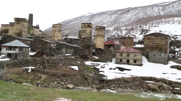 Filmaufnahmen Von Mestia Altem Dorf Geschützt Durch Unnesco Georgia — Stockvideo