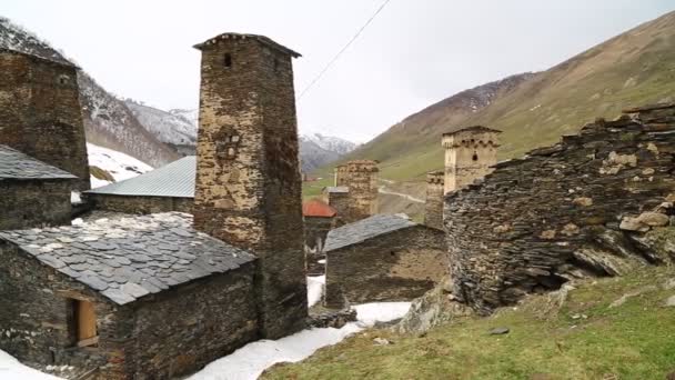 Metraje Del Antiguo Pueblo Mestia Protegido Por Unnesco Georgia — Vídeo de stock