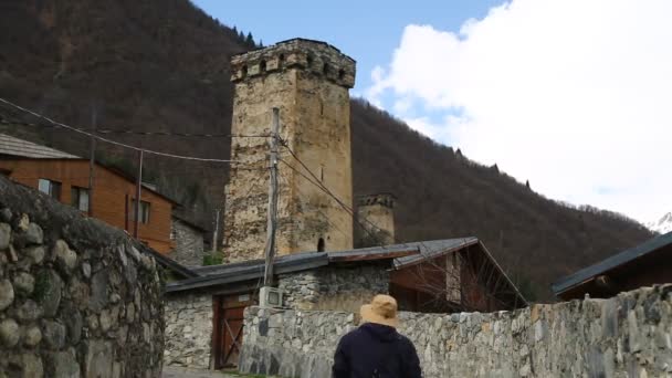 Beelden Van Mestia Old Village Beschermd Door Unnesco Georgië — Stockvideo