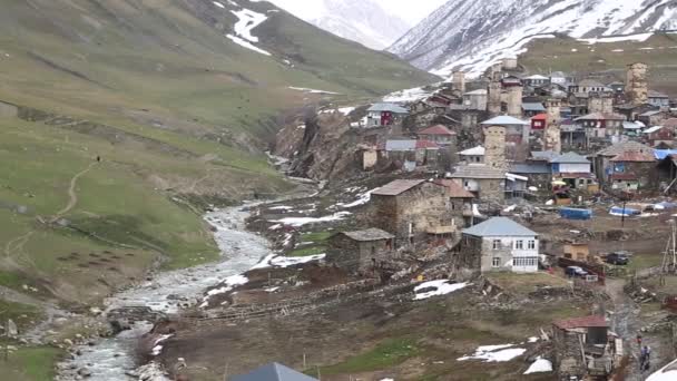 Beelden Van Mestia Old Village Beschermd Door Unnesco Georgië — Stockvideo