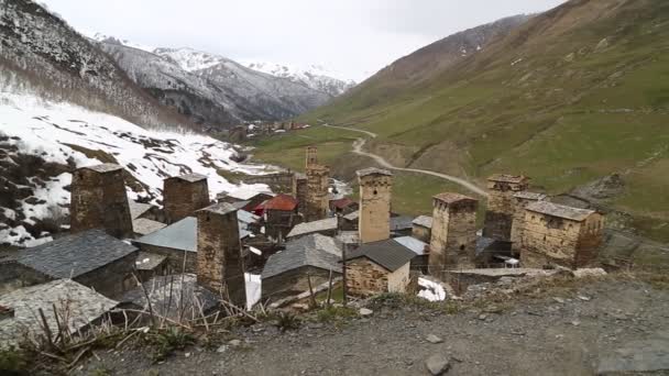 Filmaufnahmen Von Mestia Altem Dorf Geschützt Durch Unnesco Georgia — Stockvideo