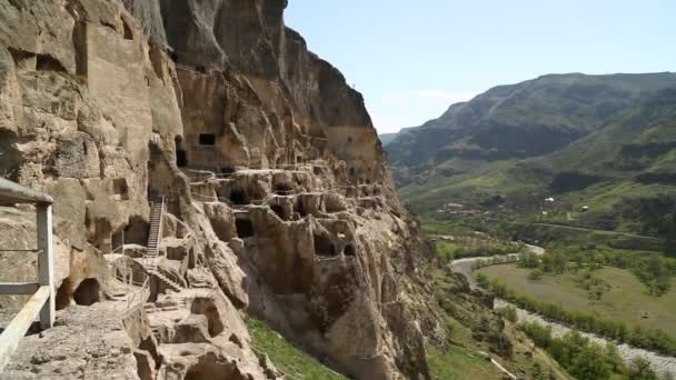 Záběry Jeskynního Města Vykopané Skalách Vardzia Georgia — Stock video