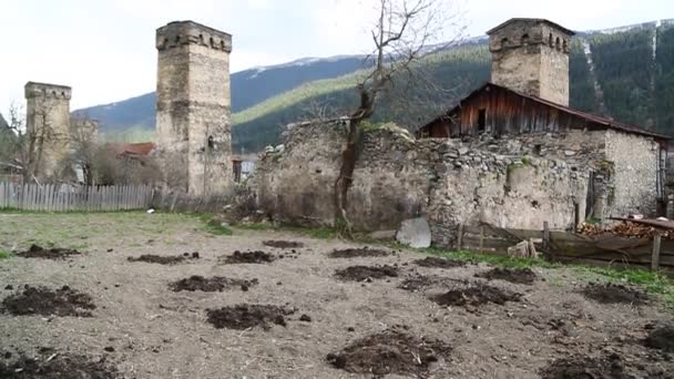 Beelden Van Mestia Old Village Beschermd Door Unnesco Georgië — Stockvideo