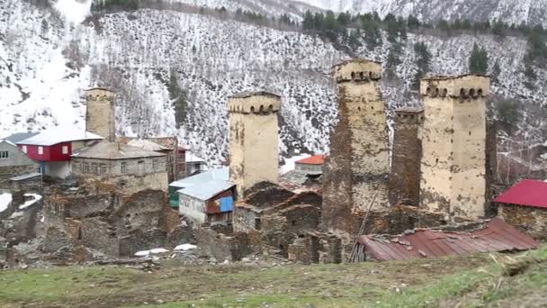 Imagini Din Satul Vechi Mestia Protejat Unnesco Georgia — Videoclip de stoc