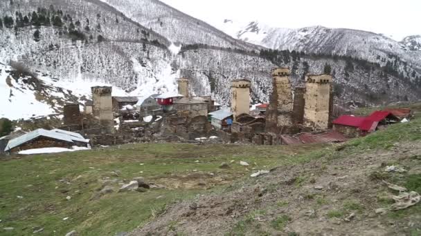 Beelden Van Mestia Old Village Beschermd Door Unnesco Georgië — Stockvideo