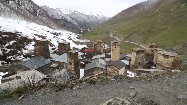 Filmaufnahmen Von Mestia Altem Dorf Geschützt Durch Unnesco Georgia — Stockvideo