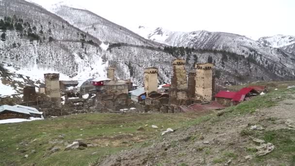 Beelden Van Mestia Old Village Beschermd Door Unnesco Georgië — Stockvideo