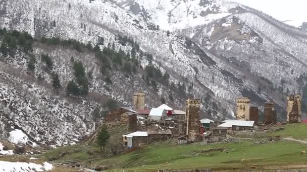 Rekaman Dari Desa Tua Mestia Dilindungi Oleh Unnesco Georgia — Stok Video