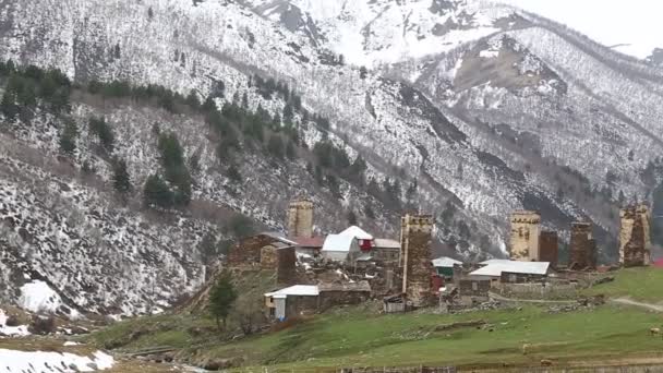 Beelden Van Mestia Old Village Beschermd Door Unnesco Georgië — Stockvideo