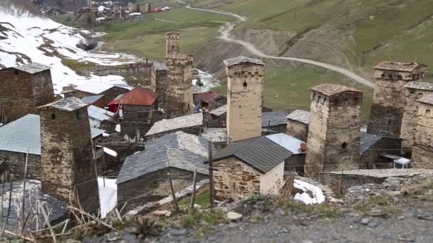 Riprese Del Vecchio Villaggio Mestia Protetto Dall Unesco Georgia — Video Stock