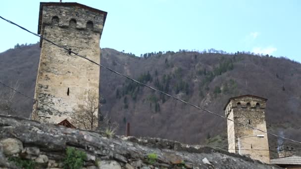 Metraje Del Antiguo Pueblo Mestia Protegido Por Unnesco Georgia — Vídeo de stock