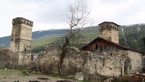 Riprese Del Vecchio Villaggio Mestia Protetto Dall Unesco Georgia — Video Stock