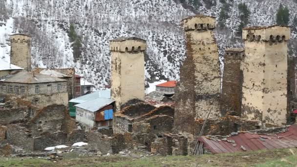 Felvételeket Mestia Old Village Védi Unnesco Grúzia — Stock videók