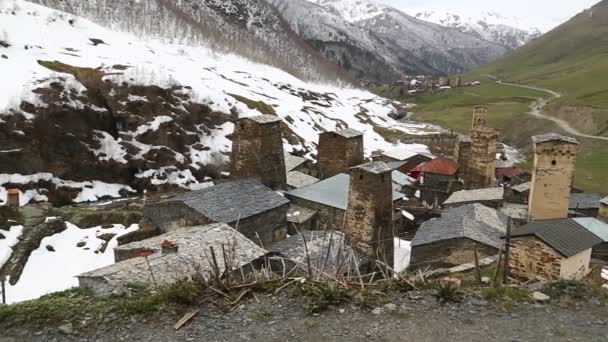 Beelden Van Mestia Old Village Beschermd Door Unnesco Georgië — Stockvideo