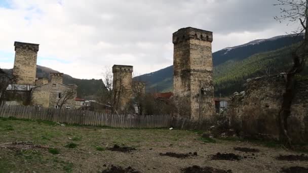 Beelden Van Mestia Old Village Beschermd Door Unnesco Georgië — Stockvideo