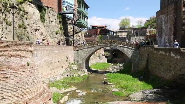 Turisti Piedi Vicino Fiume Nel Centro Storico Tbilisi Georgia — Video Stock