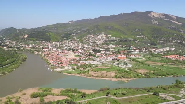Schöne Luftaufnahme Der Mtscheta Und Des Flusses Georgien — Stockvideo
