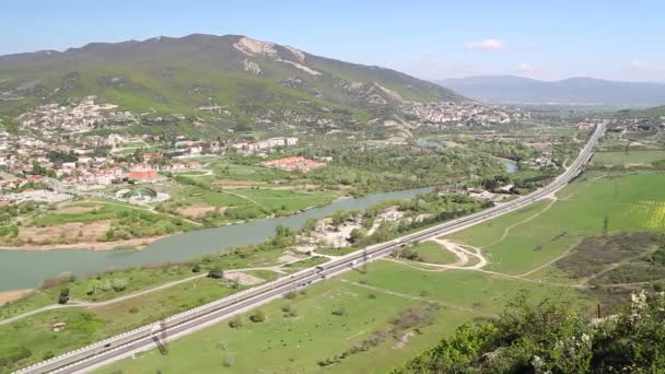 Bela Vista Aérea Mtskheta Rio Georgia — Vídeo de Stock