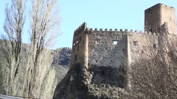 Viejo Castillo Montaña Khertvisi Georgia — Vídeo de stock